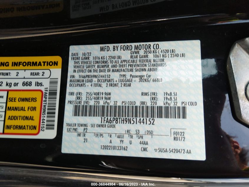 2022 FORD MUSTANG ECOBOOST - 1FA6P8TH9N5144152