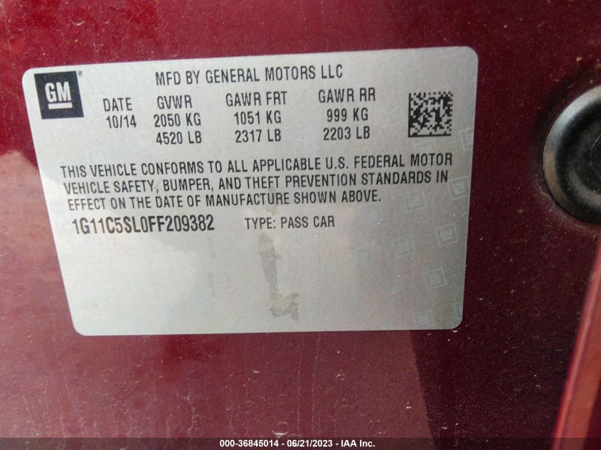 2015 CHEVROLET MALIBU LT - 1G11C5SL0FF209382
