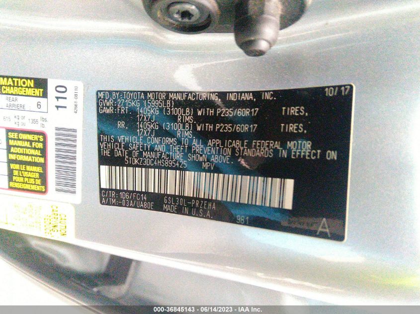 2017 TOYOTA SIENNA LE - 5TDKZ3DC4HS895425