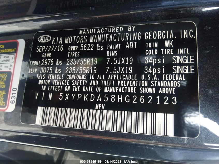 2017 KIA SORENTO SXL V6 - 5XYPKDA58HG262123