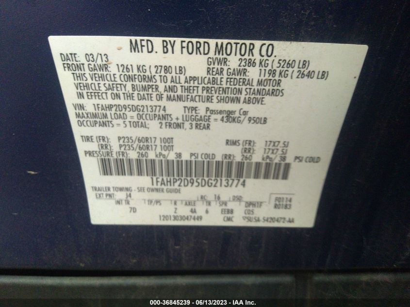2013 FORD TAURUS SE - 1FAHP2D95DG213774