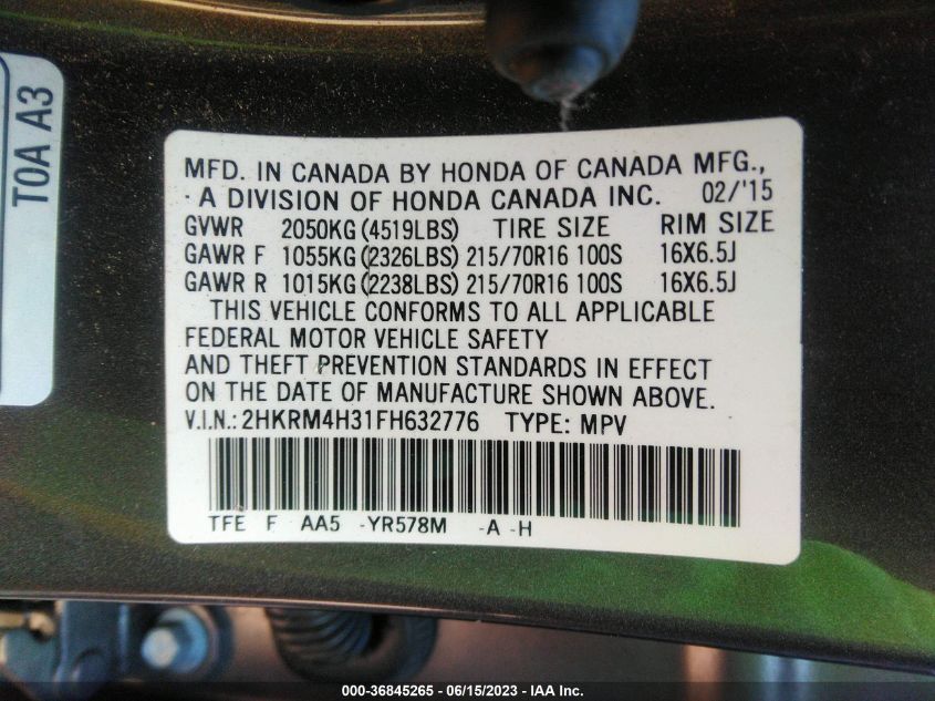 2015 HONDA CR-V LX - 2HKRM4H31FH632776