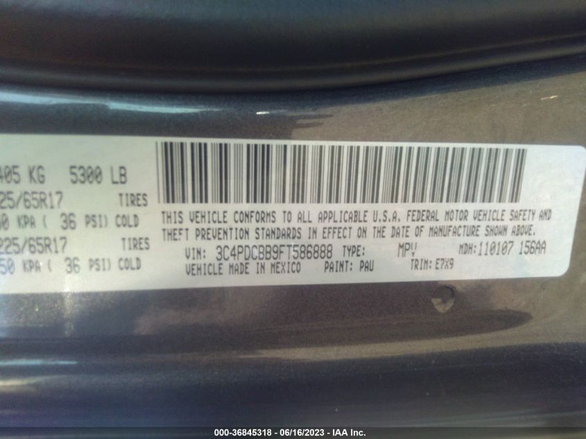 2015 DODGE JOURNEY SXT - 3C4PDCBB9FT586888