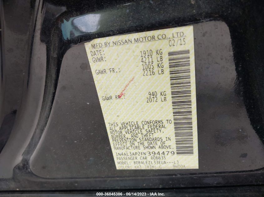 2015 NISSAN ALTIMA 2.5 S - 1N4AL3AP2FN394479