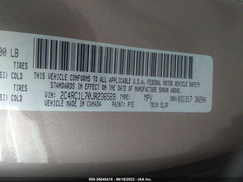 2018 CHRYSLER PACIFICA HYBRID TOURING L - 2C4RC1L70JR236569