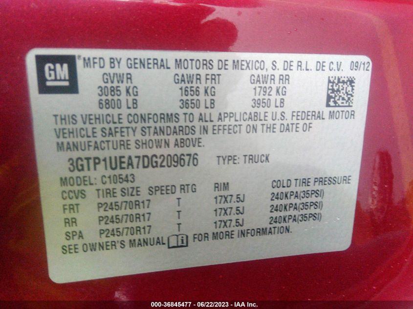 2013 GMC SIERRA 1500 SL - 3GTP1UEA7DG209676