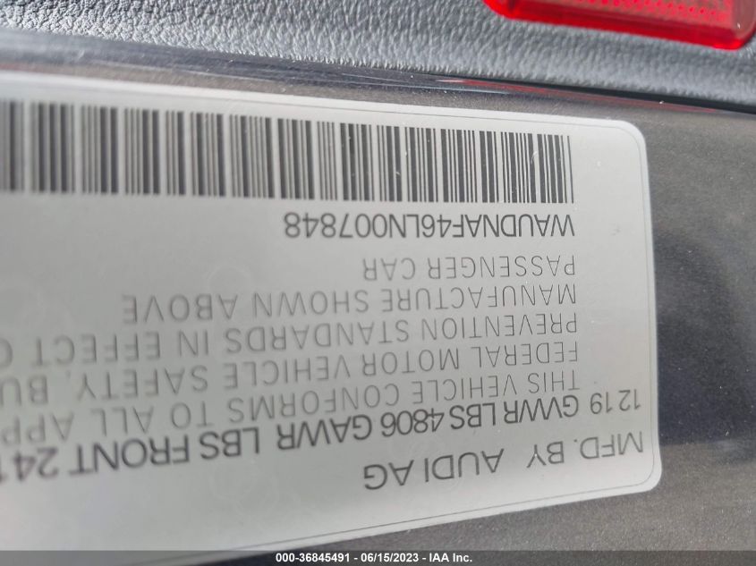 2020 AUDI A4 PREMIUM - WAUDNAF46LN007848