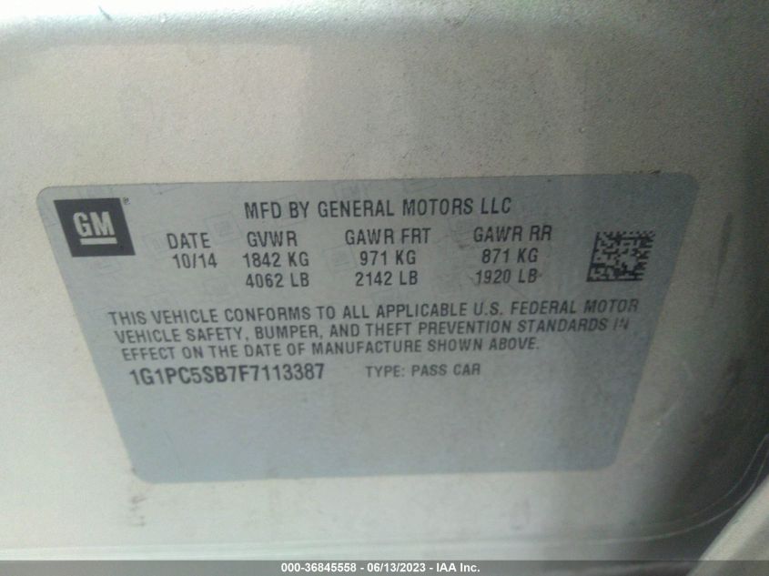 2015 CHEVROLET CRUZE LT - 1G1PC5SB7F7113387