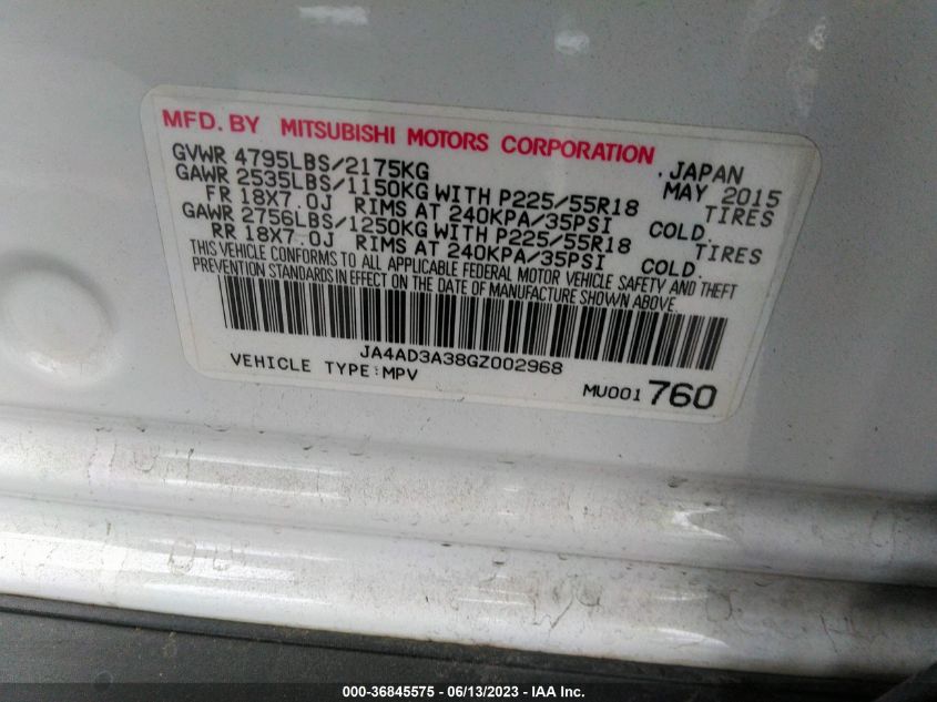 2016 MITSUBISHI OUTLANDER SE/SEL - JA4AD3A38GZ002968