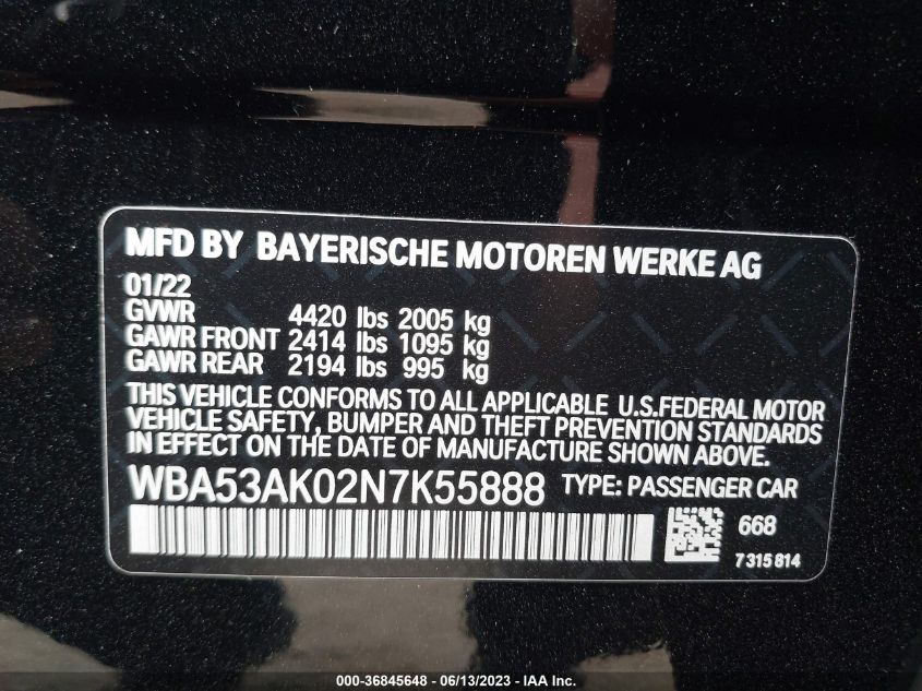 2022 BMW 2 SERIES 228I - WBA53AK02N7K55888