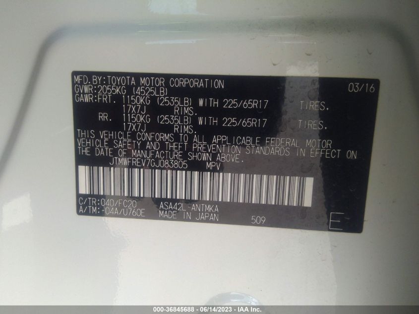 2016 TOYOTA RAV4 XLE - JTMWFREV7GJ083805
