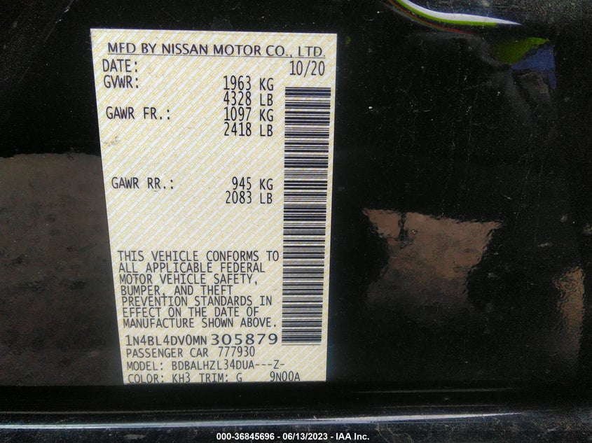 VIN 1N4BL4DV0MN305879 2021 NISSAN ALTIMA 2.5 SV