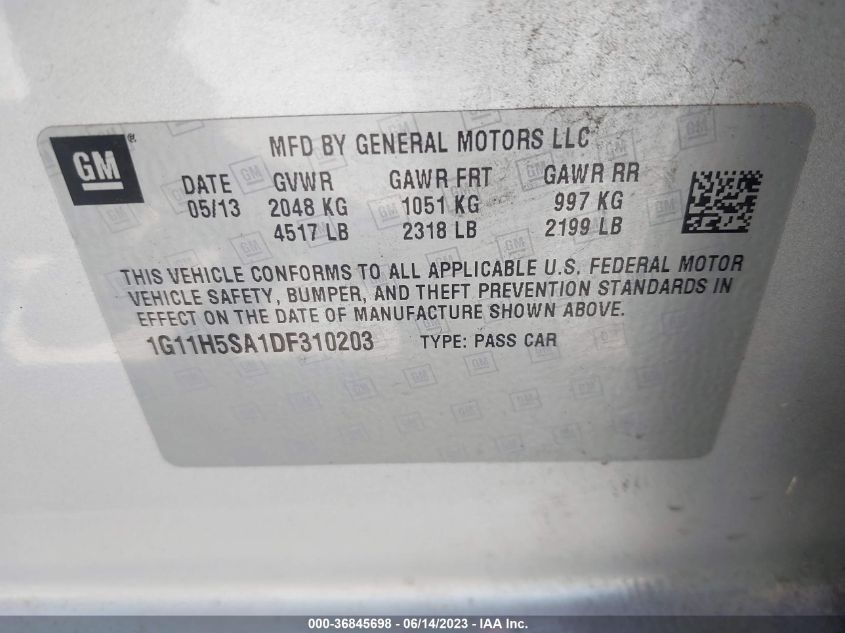 2013 CHEVROLET MALIBU LTZ - 1G11H5SA1DF310203