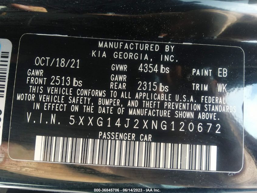 2022 KIA K5 LXS - 5XXG14J2XNG120672