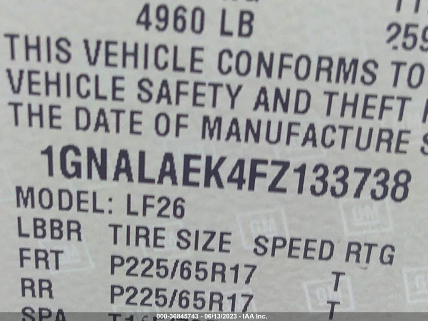 2015 CHEVROLET EQUINOX LS - 1GNALAEK4FZ133738