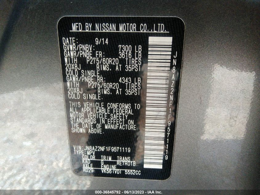 2015 INFINITI QX80 - JN8AZ2NF1F9571119