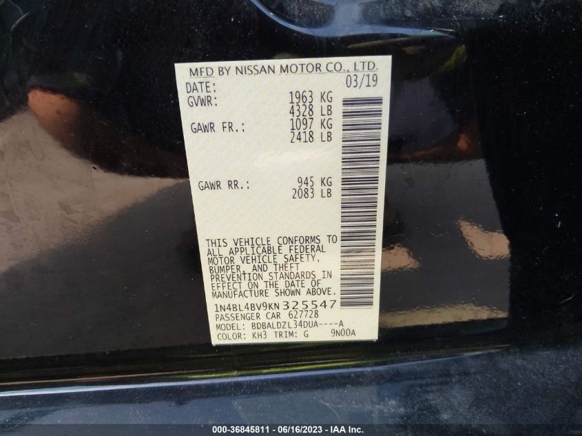 2019 NISSAN ALTIMA 2.5 S - 1N4BL4BV9KN325547