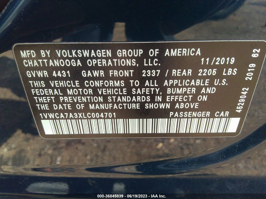 2020 VOLKSWAGEN PASSAT 2.0T SEL - 1VWCA7A3XLC004701