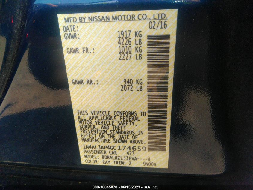 2016 NISSAN ALTIMA 2.5 SR - 1N4AL3AP4GC174659