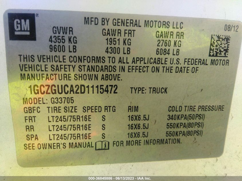 2013 CHEVROLET EXPRESS 3500 WORK VAN 1GCZGUCA2D1115472