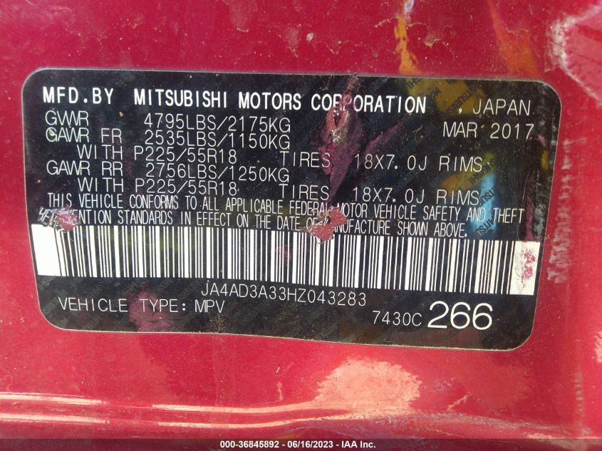 2017 MITSUBISHI OUTLANDER SE/SEL - JA4AD3A33HZ043283