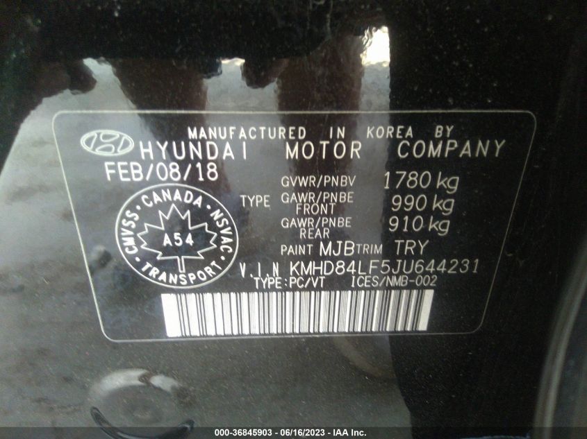 2018 HYUNDAI ELANTRA GL - KMHD84LF5JU644231