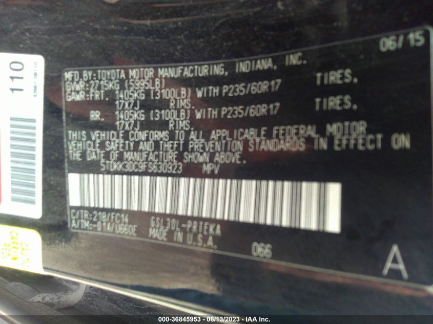 2015 TOYOTA SIENNA LE - 5TDKK3DC9FS630923