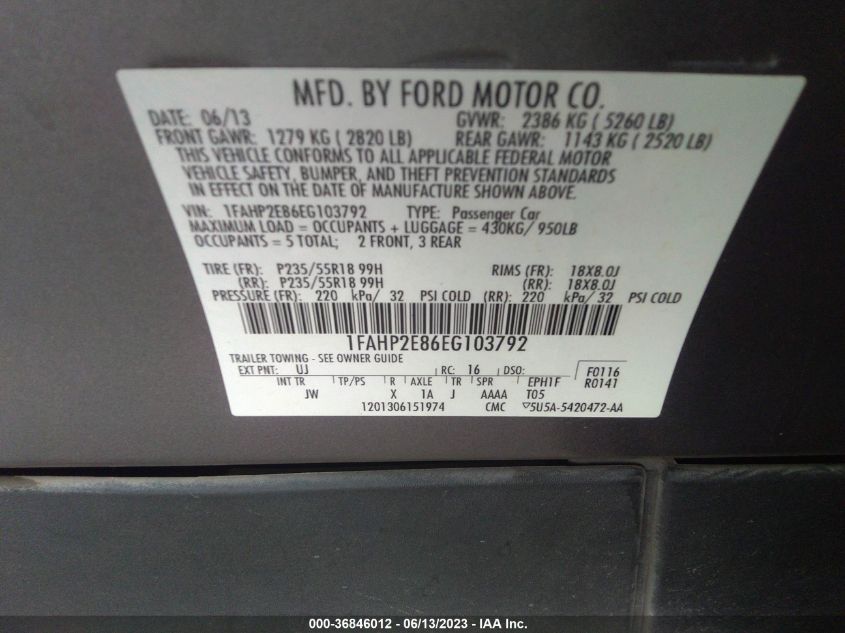 2014 FORD TAURUS SEL - 1FAHP2E86EG103792