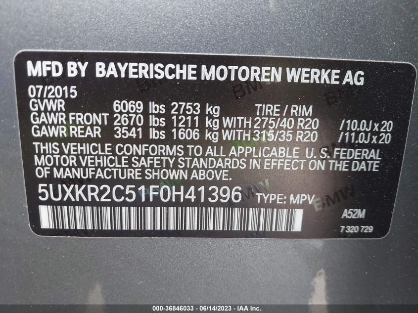 5UXKR2C51F0H41396 2015 BMW X5, photo no. 9