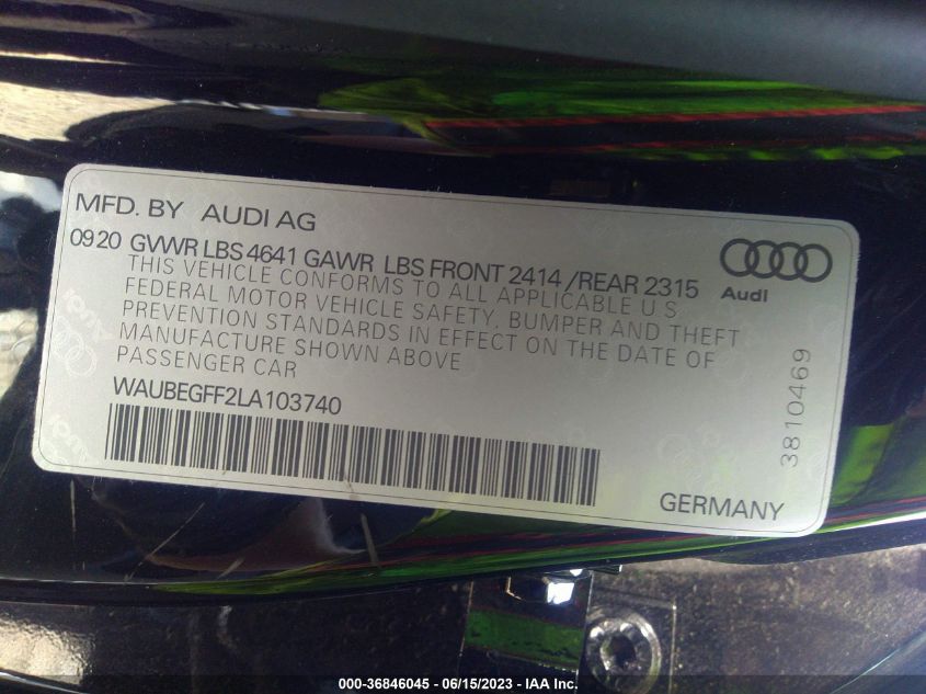 2020 AUDI A3 SEDAN S LINE PREMIUM - WAUBEGFF2LA103740