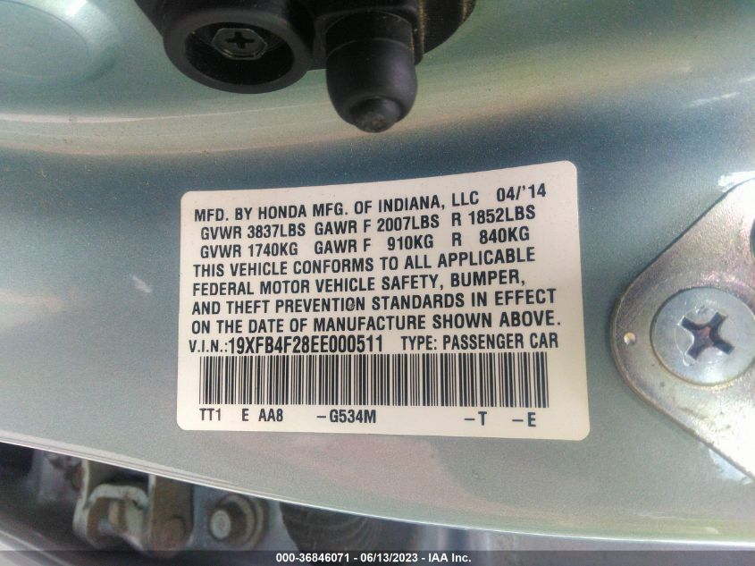 2014 HONDA CIVIC HYBRID 19XFB4F28EE000511