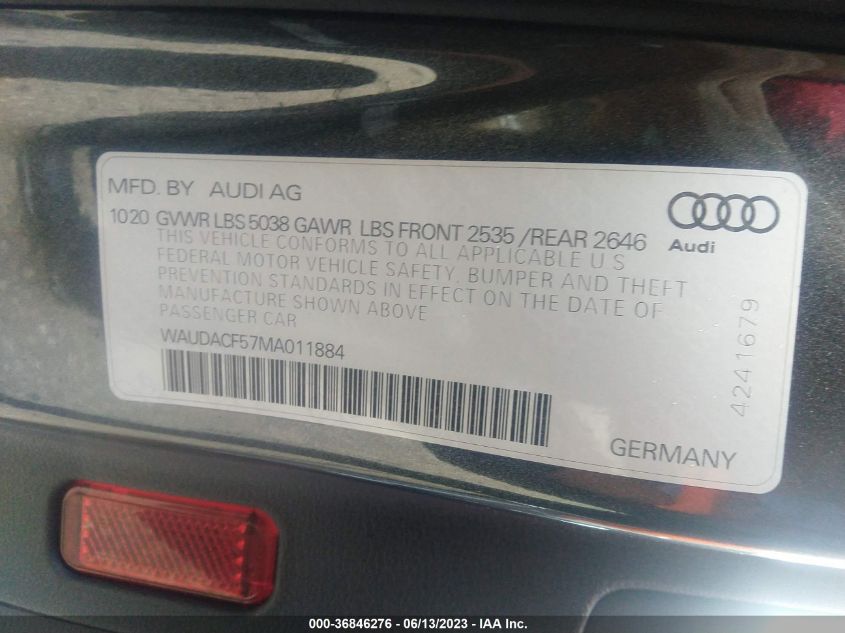 2021 AUDI A5 SPORTBACK S LINE PREMIUM - WAUDACF57MA011884
