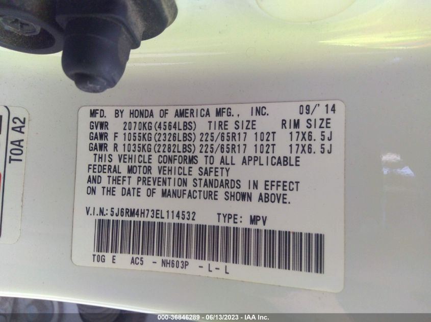 2014 HONDA CR-V EX-L - 5J6RM4H73EL114532