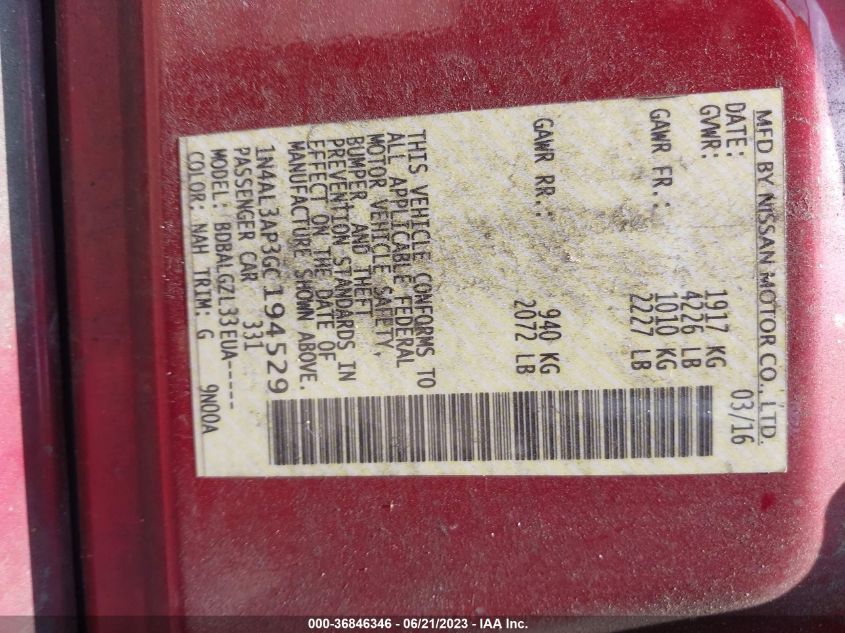 2016 NISSAN ALTIMA 2.5 - 1N4AL3AP3GC194529