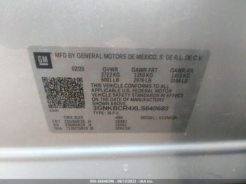 2020 CHEVROLET BLAZER LT - 3GNKBCR4XLS640683