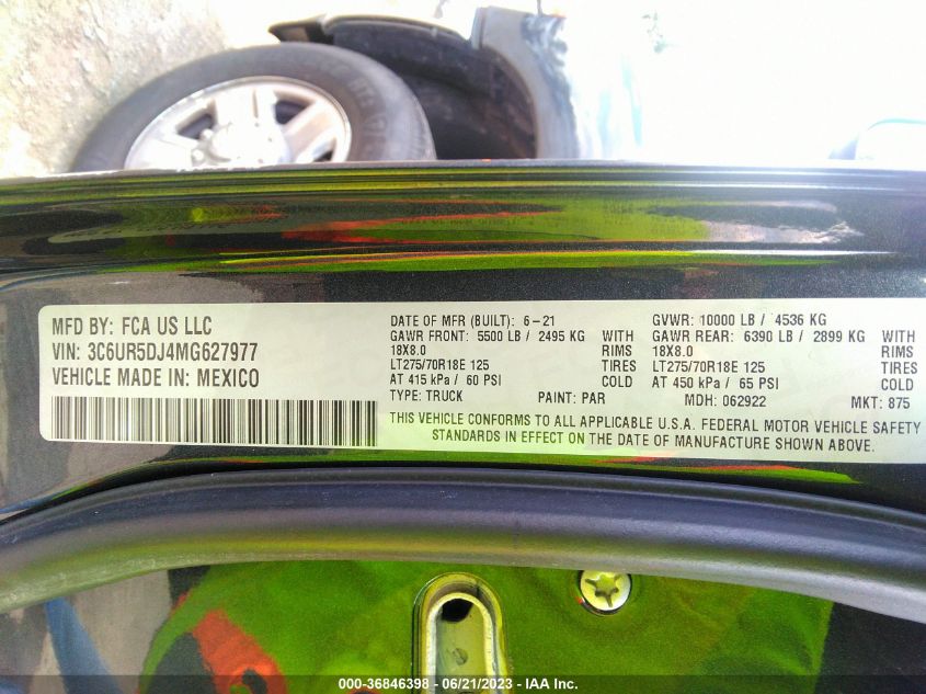 2021 RAM 2500 BIG HORN - 3C6UR5DJ4MG627977