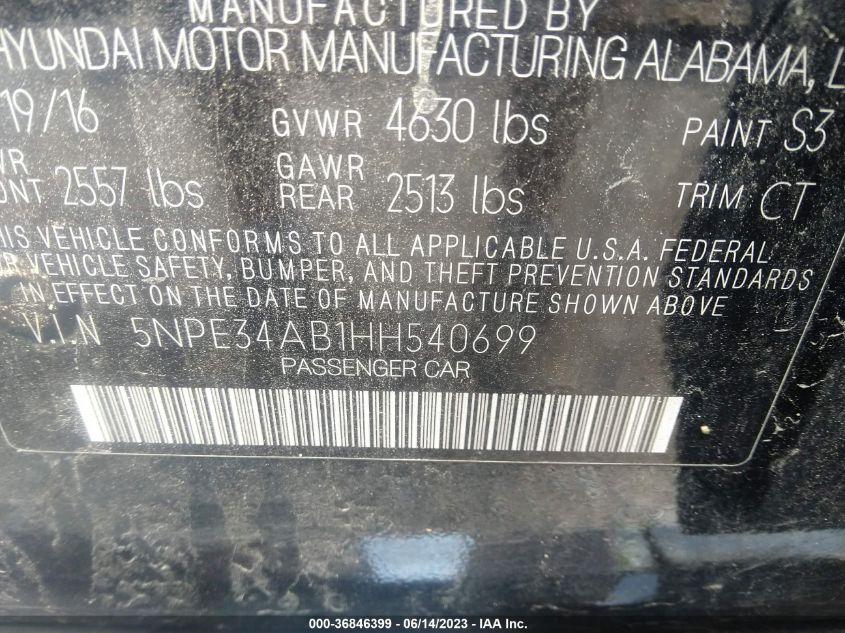 2017 HYUNDAI SONATA SPORT - 5NPE34AB1HH540699