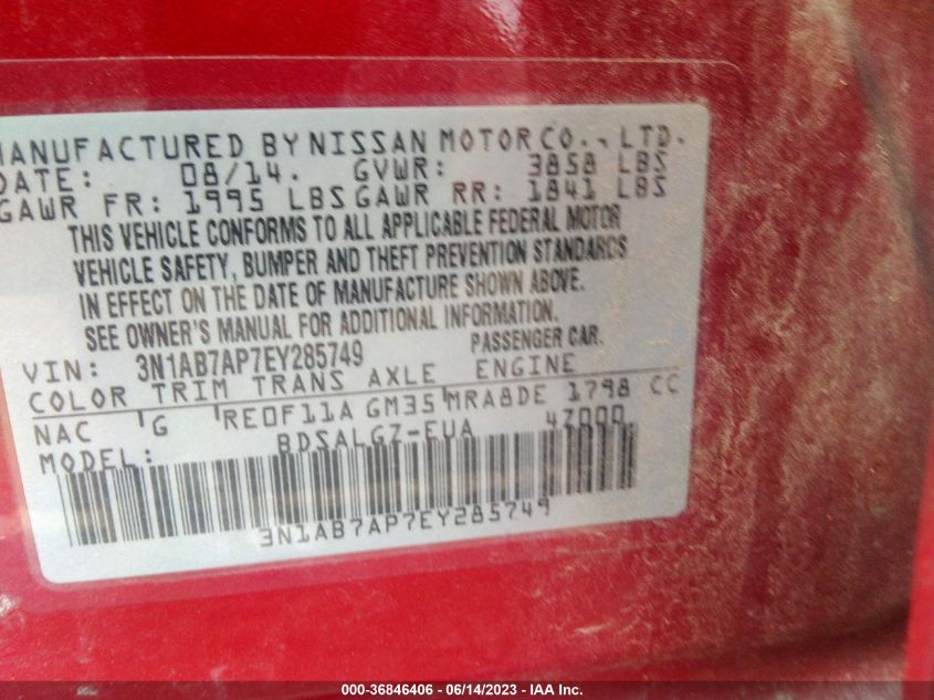 2014 NISSAN SENTRA S/SV/SR/SL - 3N1AB7AP7EY285749