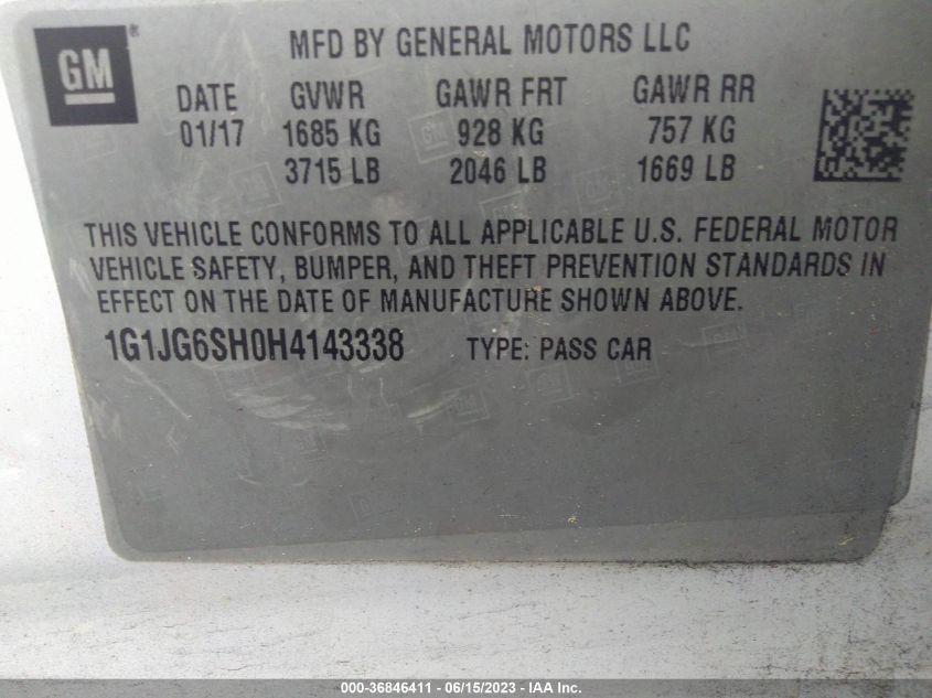 2017 CHEVROLET SONIC - 1G1JG6SH0H4143338