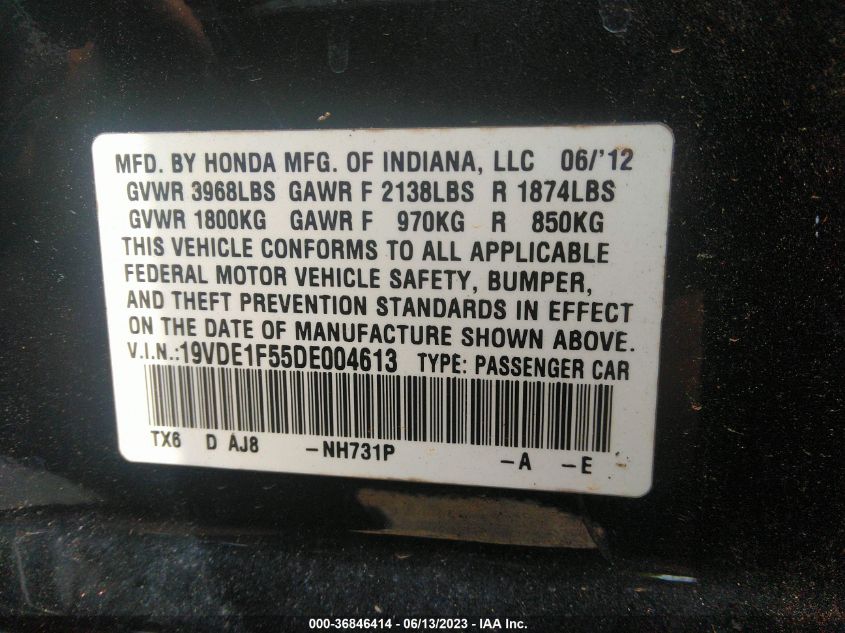 2013 ACURA ILX PREMIUM PKG - 19VDE1F55DE004613