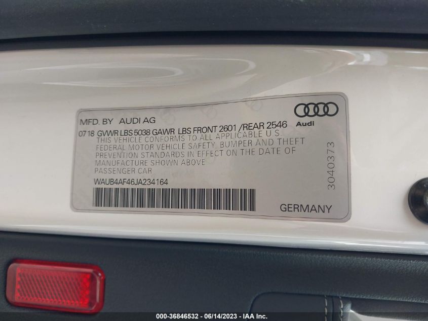 2018 AUDI S4 PREMIUM PLUS - WAUB4AF46JA234164