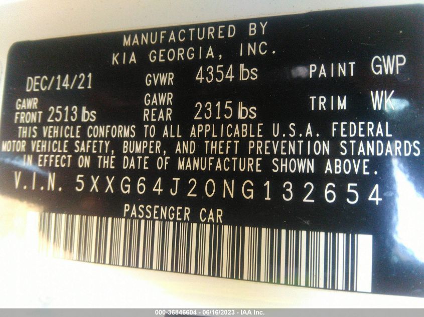 2022 KIA K5 GT-LINE - 5XXG64J20NG132654