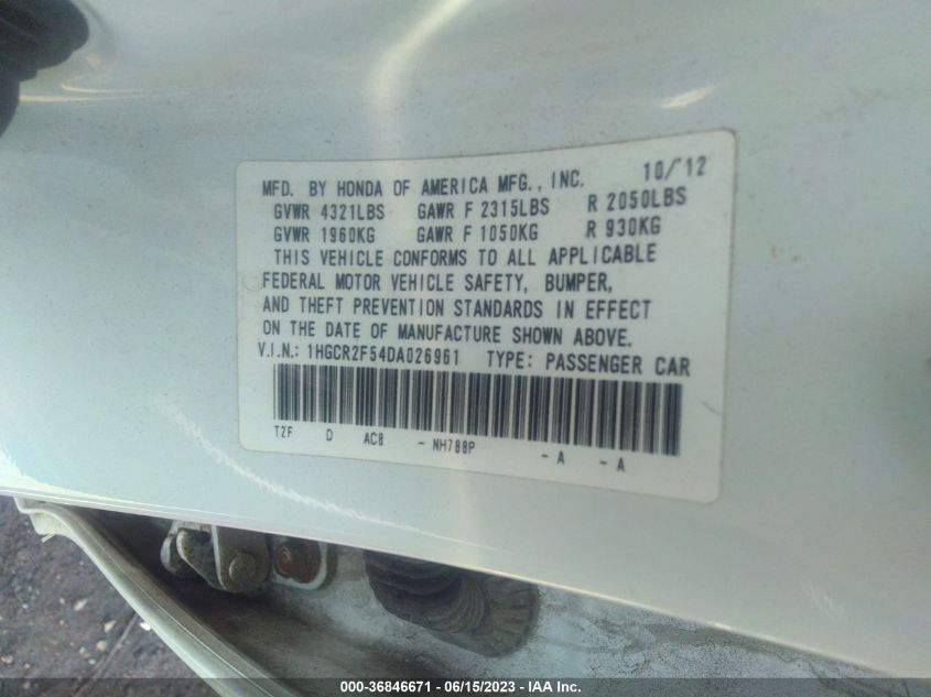 2013 HONDA ACCORD SDN SPORT - 1HGCR2F54DA026961