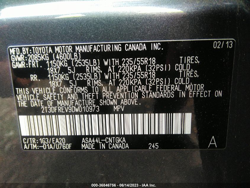 2013 TOYOTA RAV4 LIMITED - 2T3DFREV9DW010973