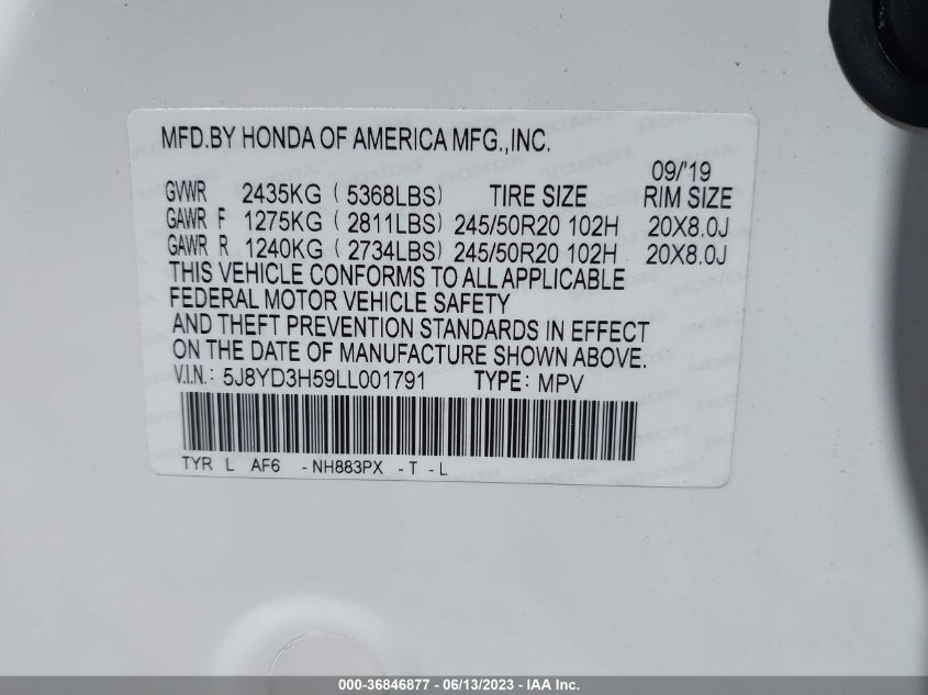 2020 ACURA MDX W/TECHNOLOGY PKG - 5J8YD3H59LL001791