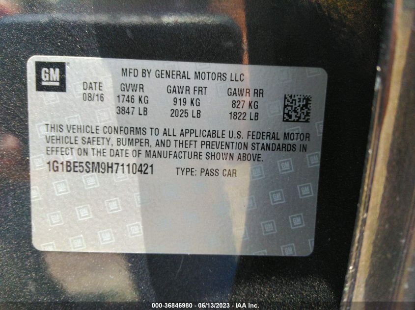 2017 CHEVROLET CRUZE LT - 1G1BE5SM9H7110421