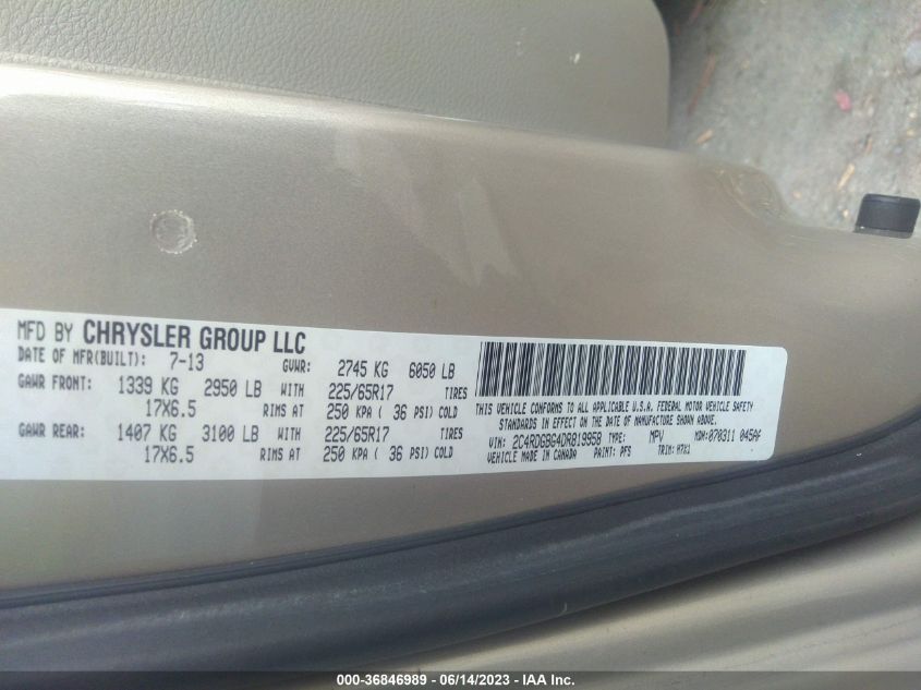 2013 DODGE GRAND CARAVAN AMERICAN VALUE PKG - 2C4RDGBG4DR819958