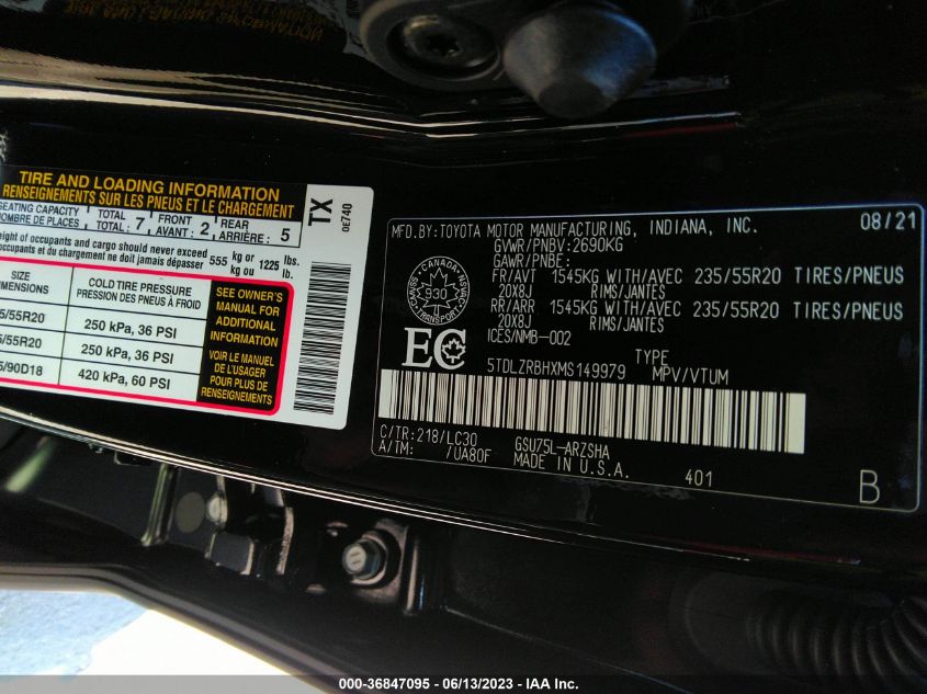 2021 TOYOTA HIGHLANDER XSE - 5TDLZRBHXMS149979