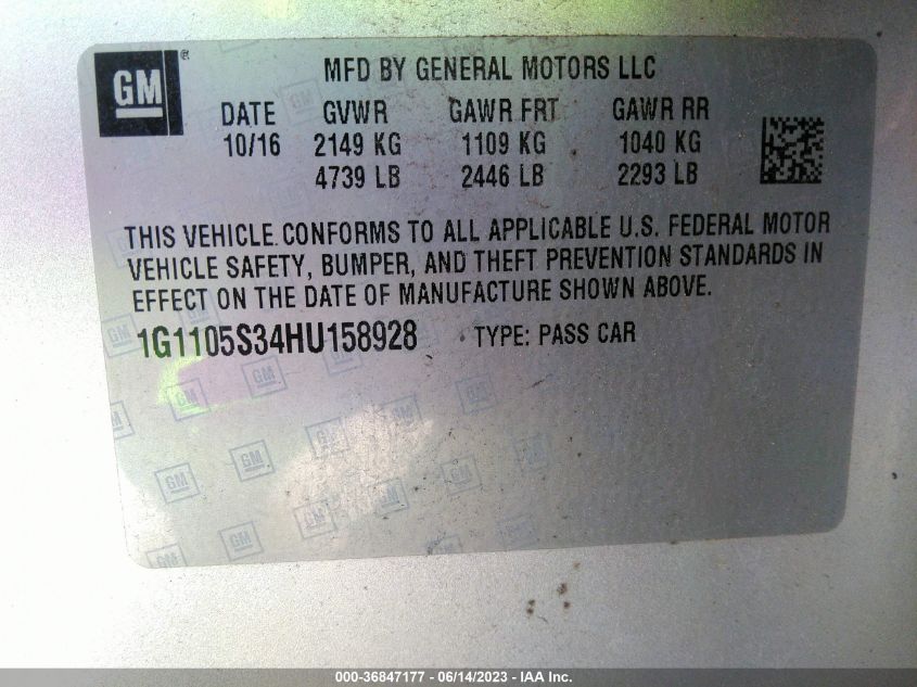 2017 CHEVROLET IMPALA LT - 1G1105S34HU158928