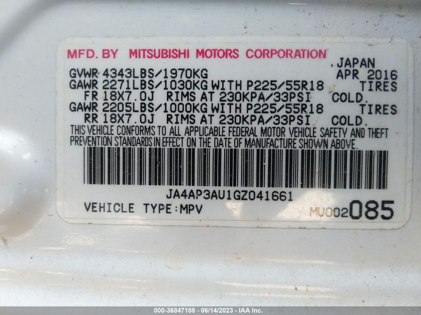 2016 MITSUBISHI OUTLANDER SPORT 2.0 ES - JA4AP3AU1GZ041661